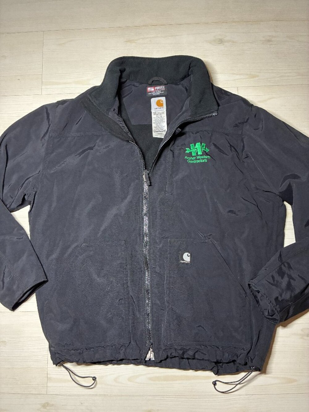 Vintage Carhartt J199 BLK Men’s Size Large Black Nylon Fleece-Lined Full-Zip